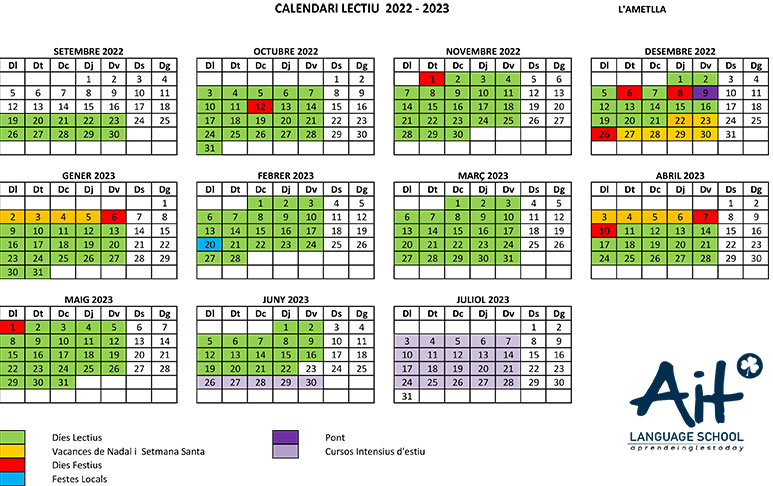 Calendario lectivo 2022-2023 L'Ametlla